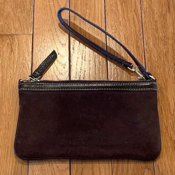 Dooney & Bourke suede brown Zip top Wristlet Wallet ID Holder purse 8” x 4.5” - Picture 3 of 8